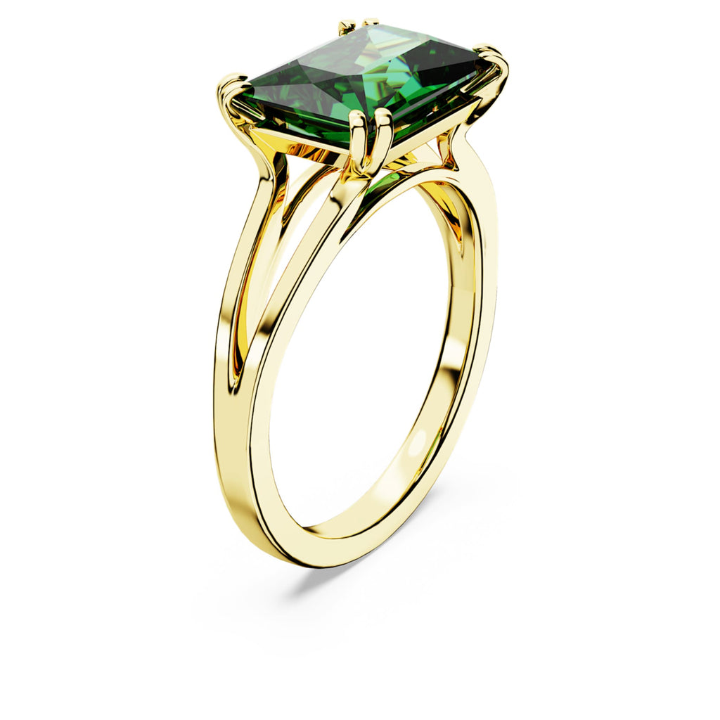 Swarovski Stilla cocktail ring Rectangular cut, Green, 18K gold finish