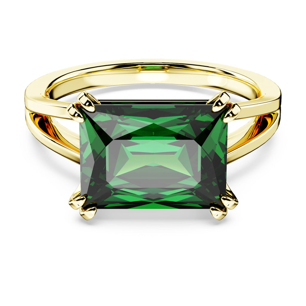 Swarovski Stilla cocktail ring Rectangular cut, Green, 18K gold finish