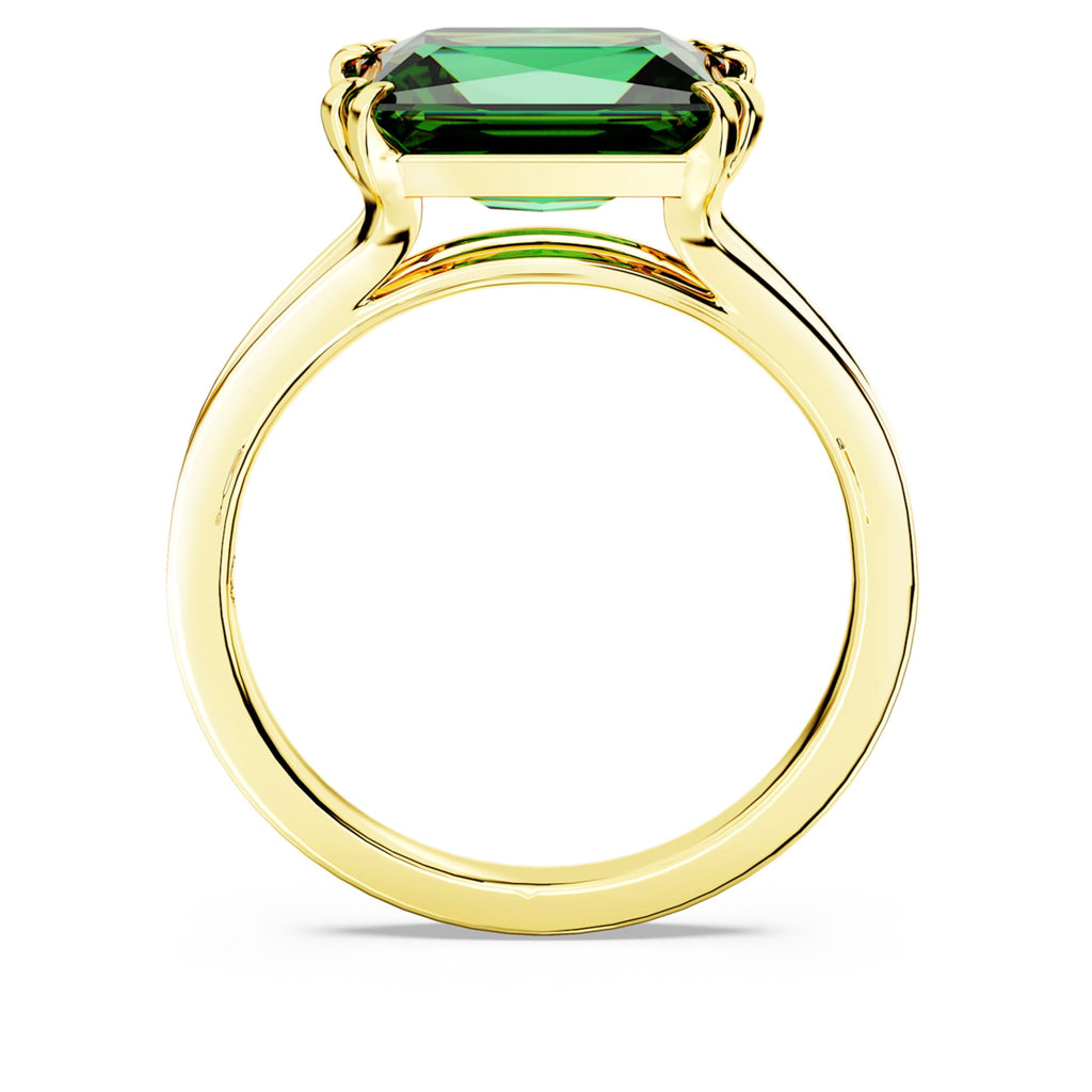 Swarovski Stilla cocktail ring Rectangular cut, Green, 18K gold finish