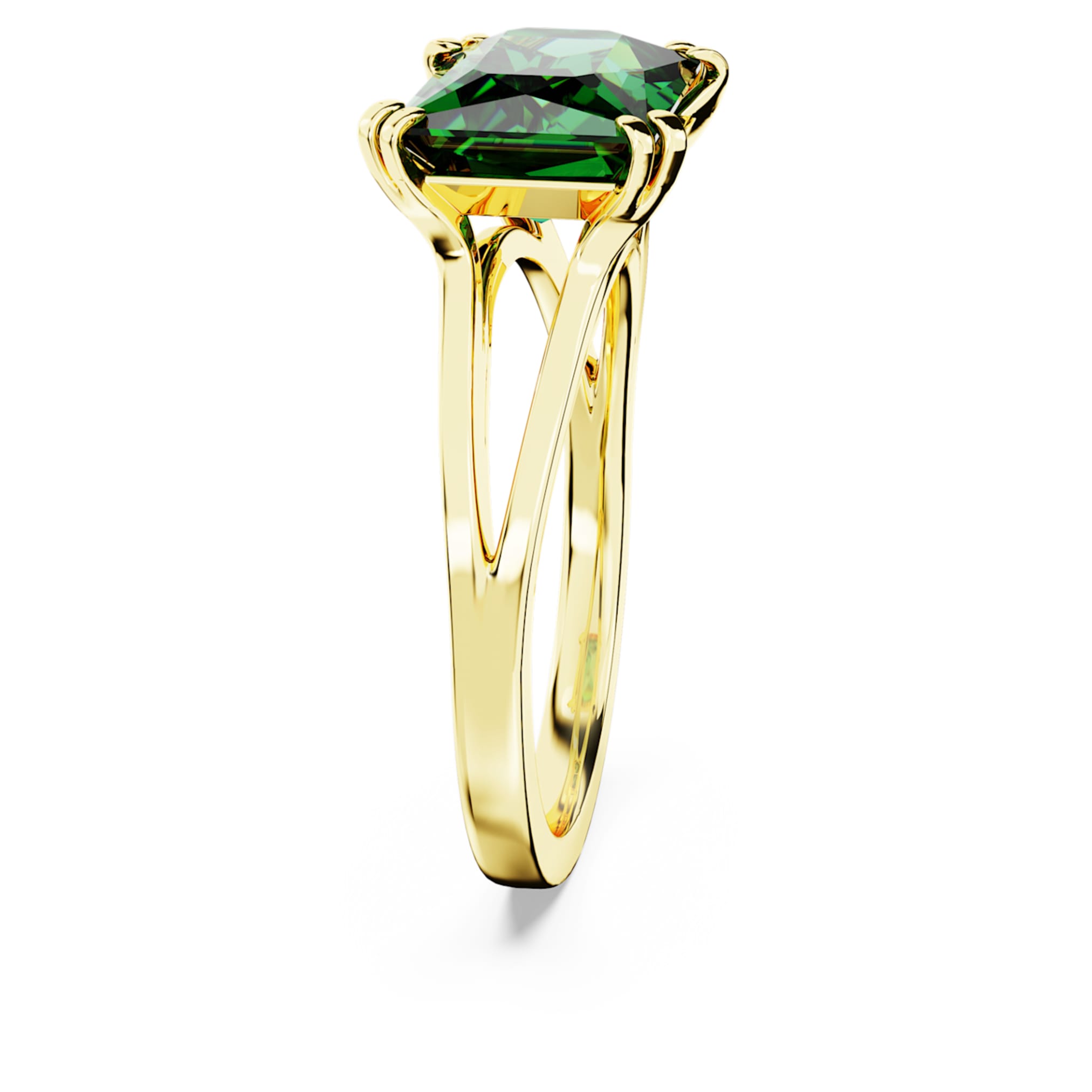 Swarovski Stilla cocktail ring Rectangular cut, Green, 18K gold finish