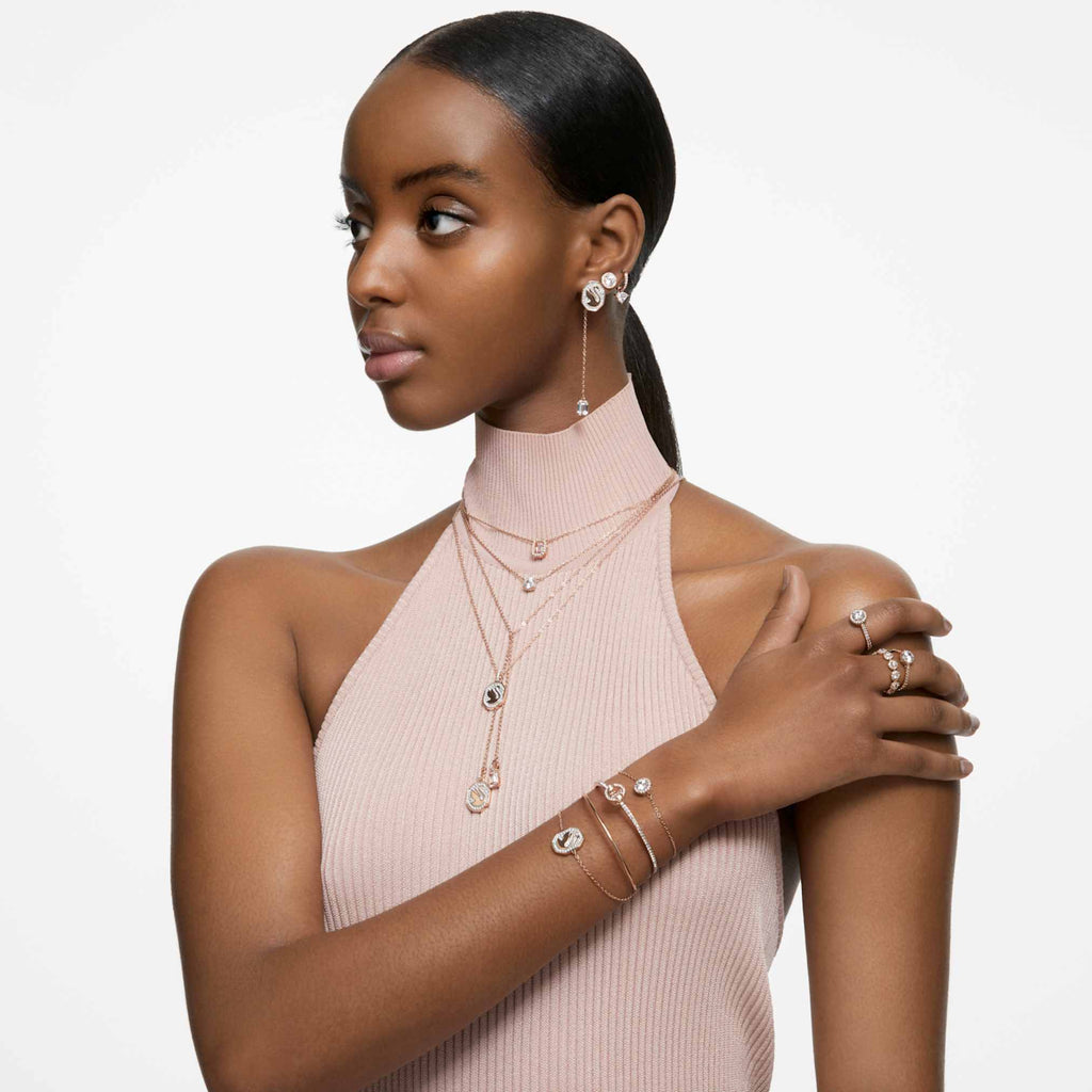 Swarovski Stilla cocktail ring Round cut, Pavé, White, 18K rose gold finish