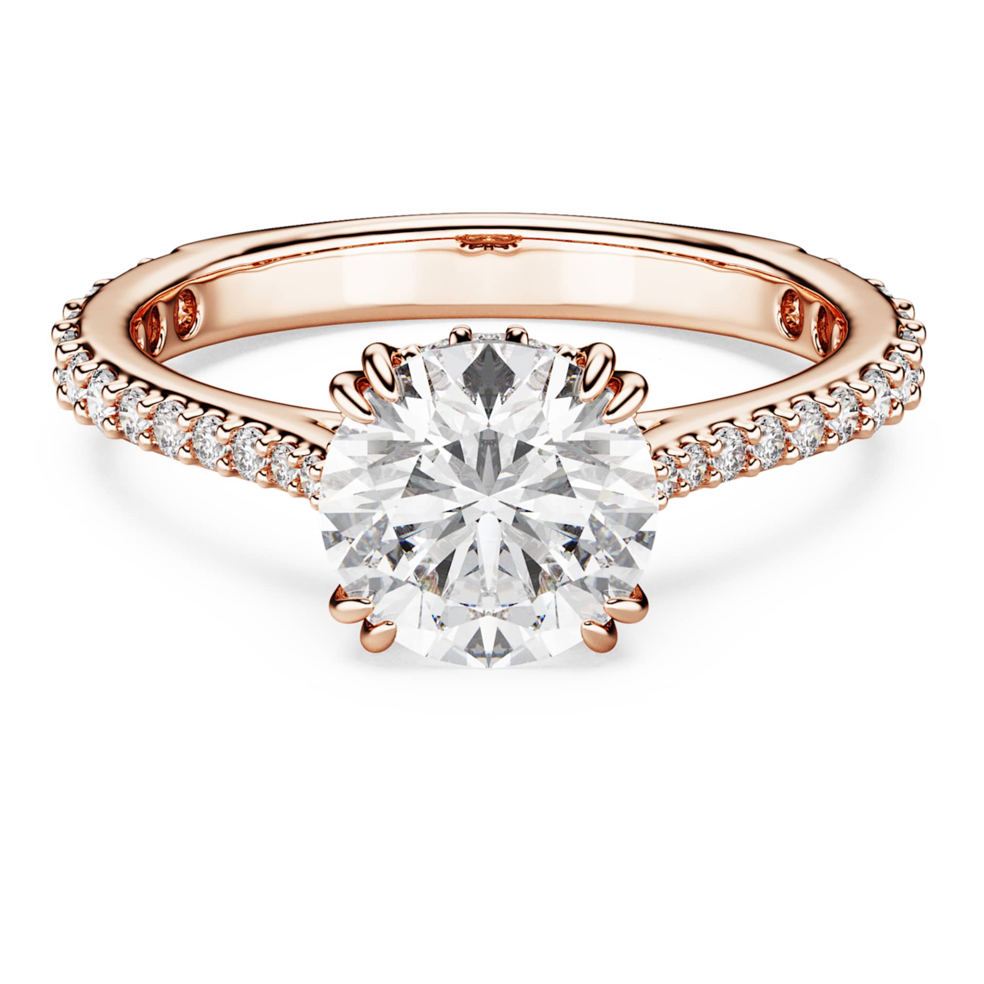 Swarovski Stilla cocktail ring Round cut, Pavé, White, 18K rose gold finish