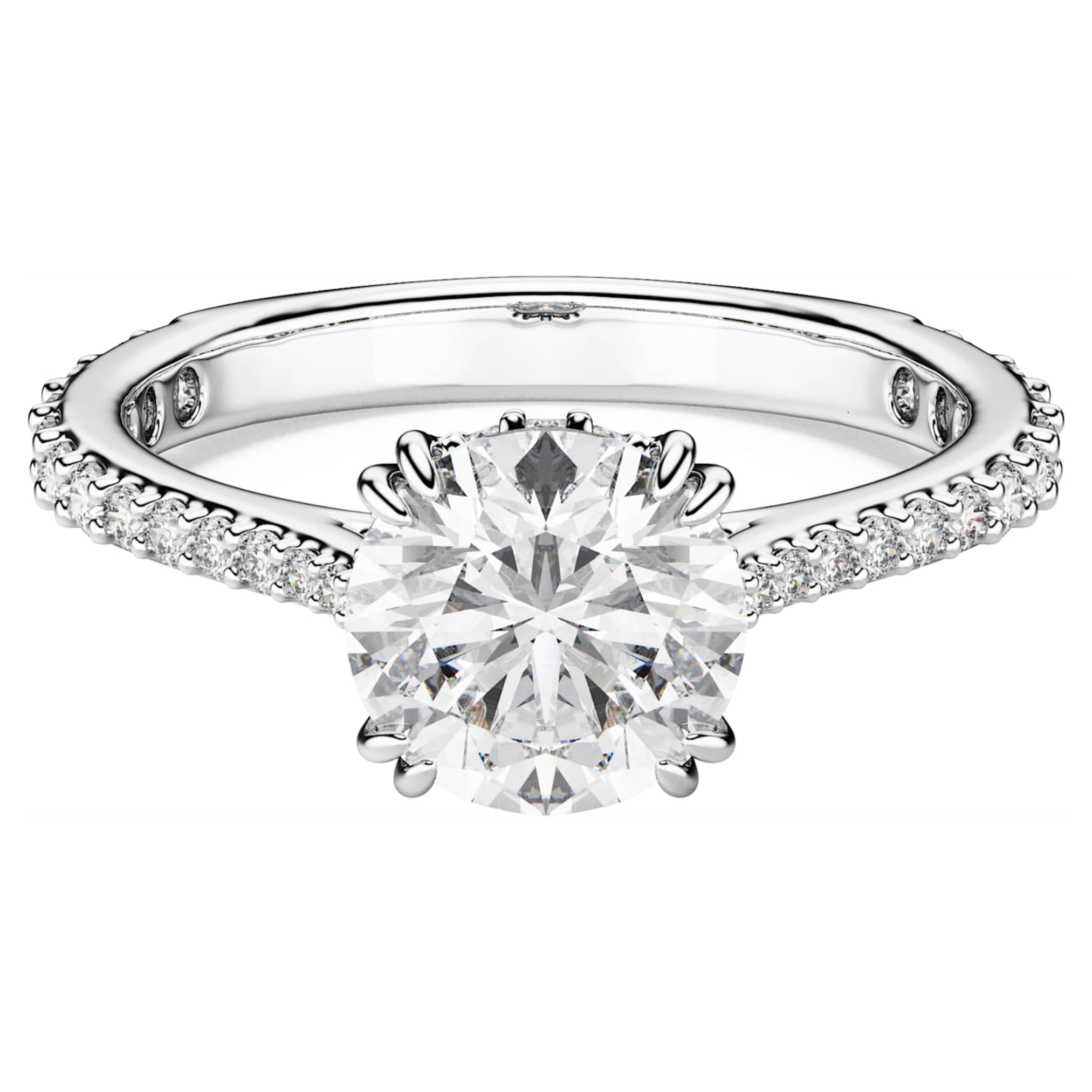Swarovski Stilla cocktail ring Round cut, Pavé, White, Silver-tone finish
