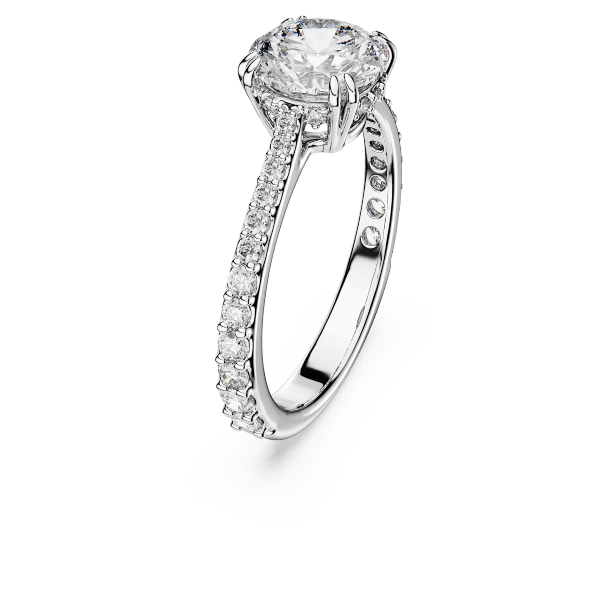 Swarovski Stilla cocktail ring Round cut, Pavé, White, Silver-tone finish