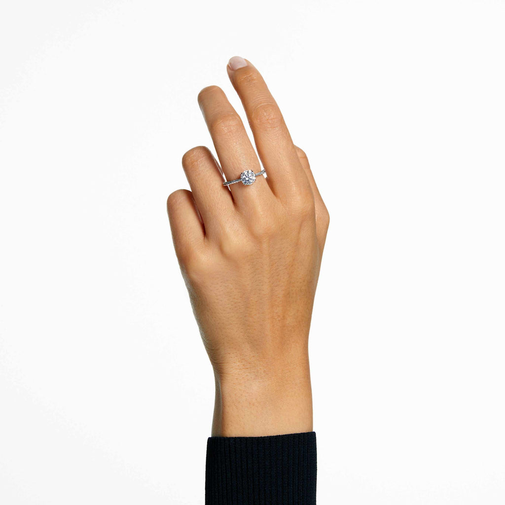 Swarovski Stilla cocktail ring Round cut, Pavé, White, 18K rose gold finish