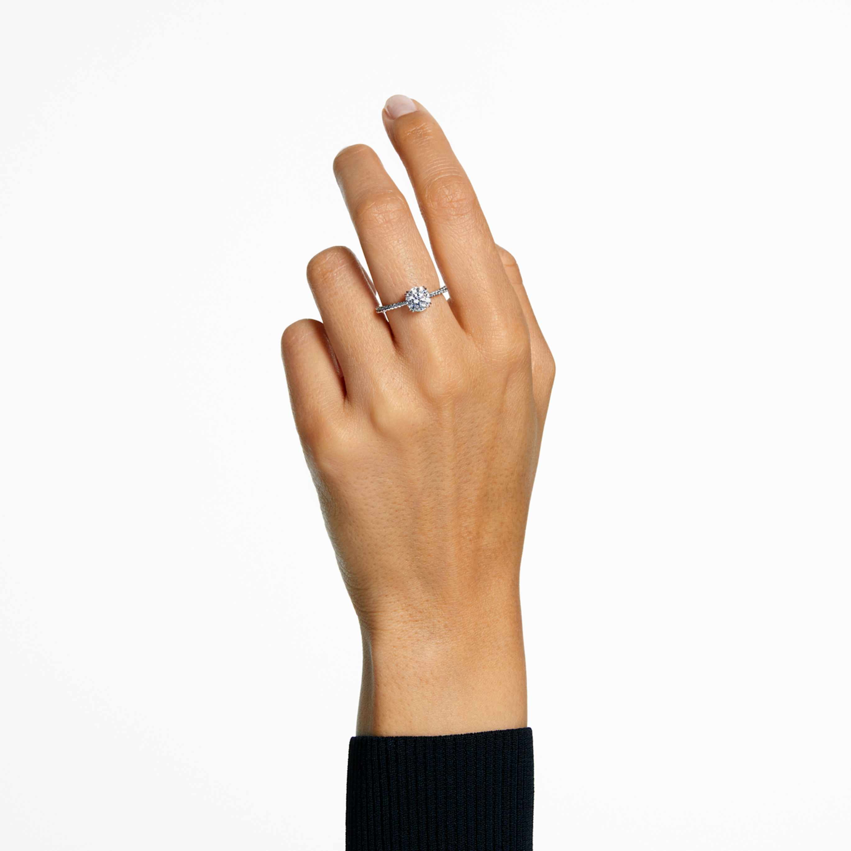 Swarovski Stilla cocktail ring Round cut, Pavé, White, Silver-tone finish
