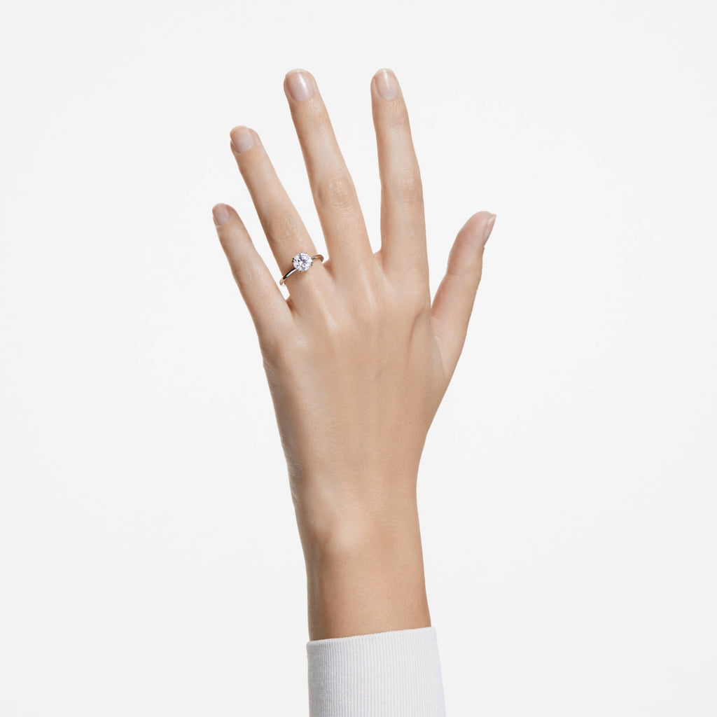 Swarovski Stilla cocktail ring Round cut, White, Silver-tone finish