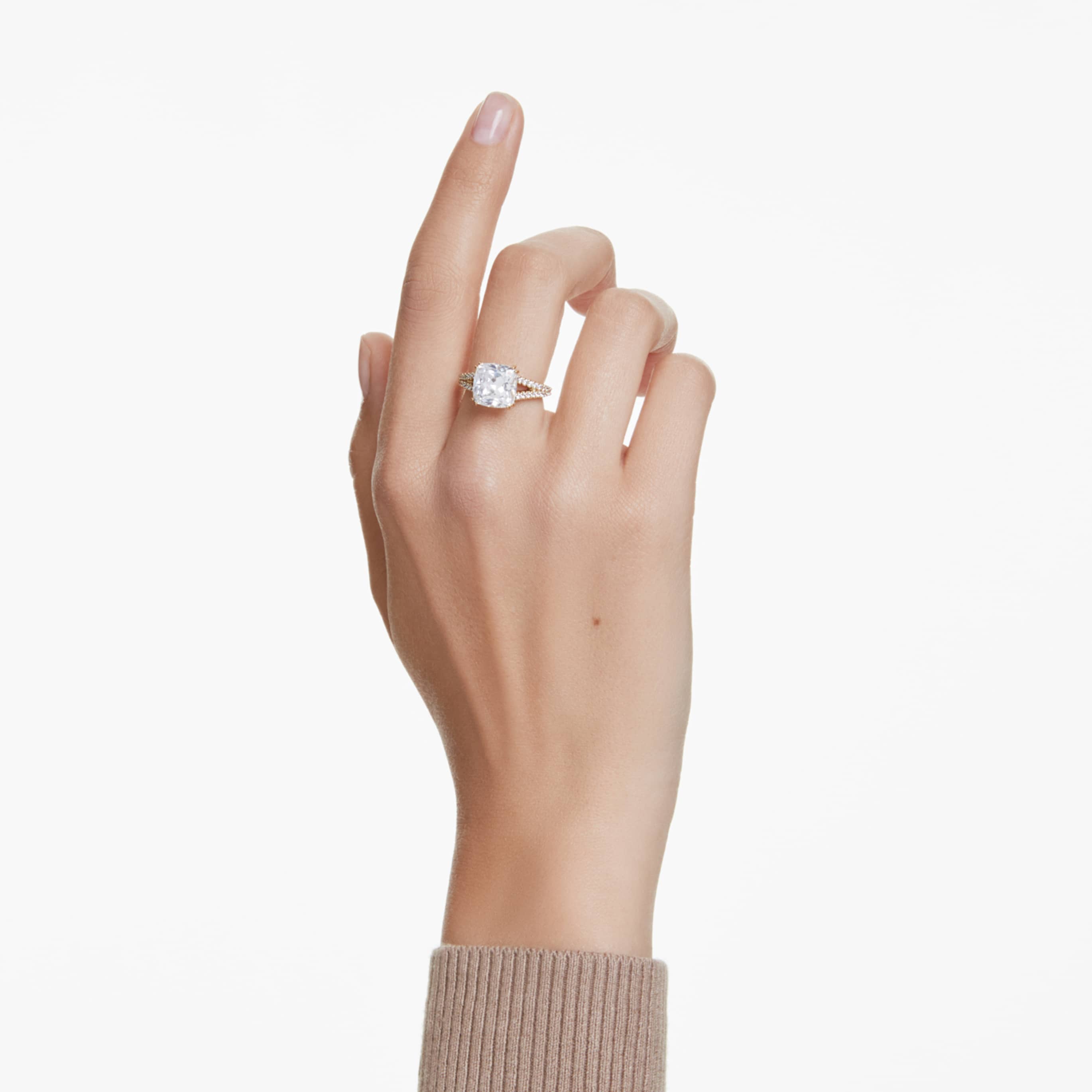 Swarovski Stilla cocktail ring Square cut, Pavé, White, 18K gold finish