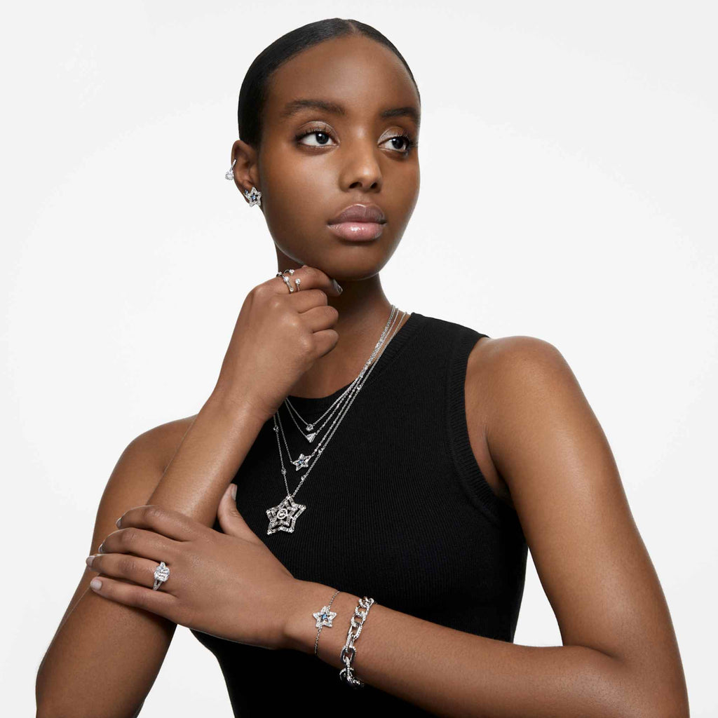 Swarovski Stilla cocktail ring Square cut, Pavé, White, Rhodium plated