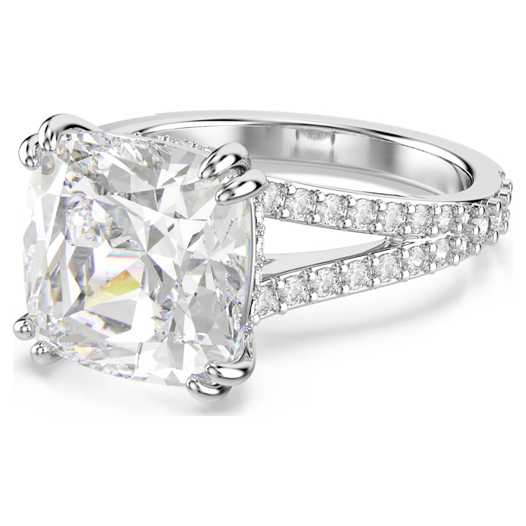 Swarovski Stilla cocktail ring Square cut, Pavé, White, Rhodium plated