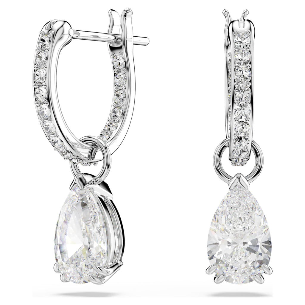 Swarovski Stilla drop earrings Pear cut, Round cut, White, Rhodium plated