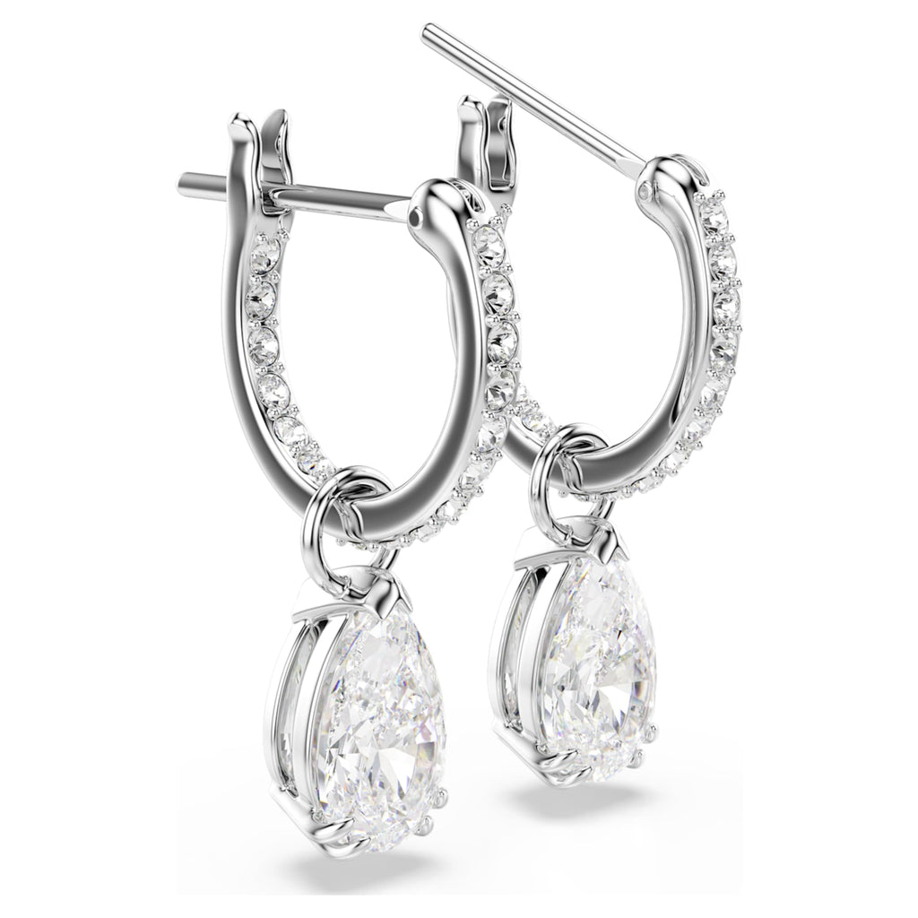 Swarovski Stilla drop earrings Pear cut, Round cut, White, Rhodium plated