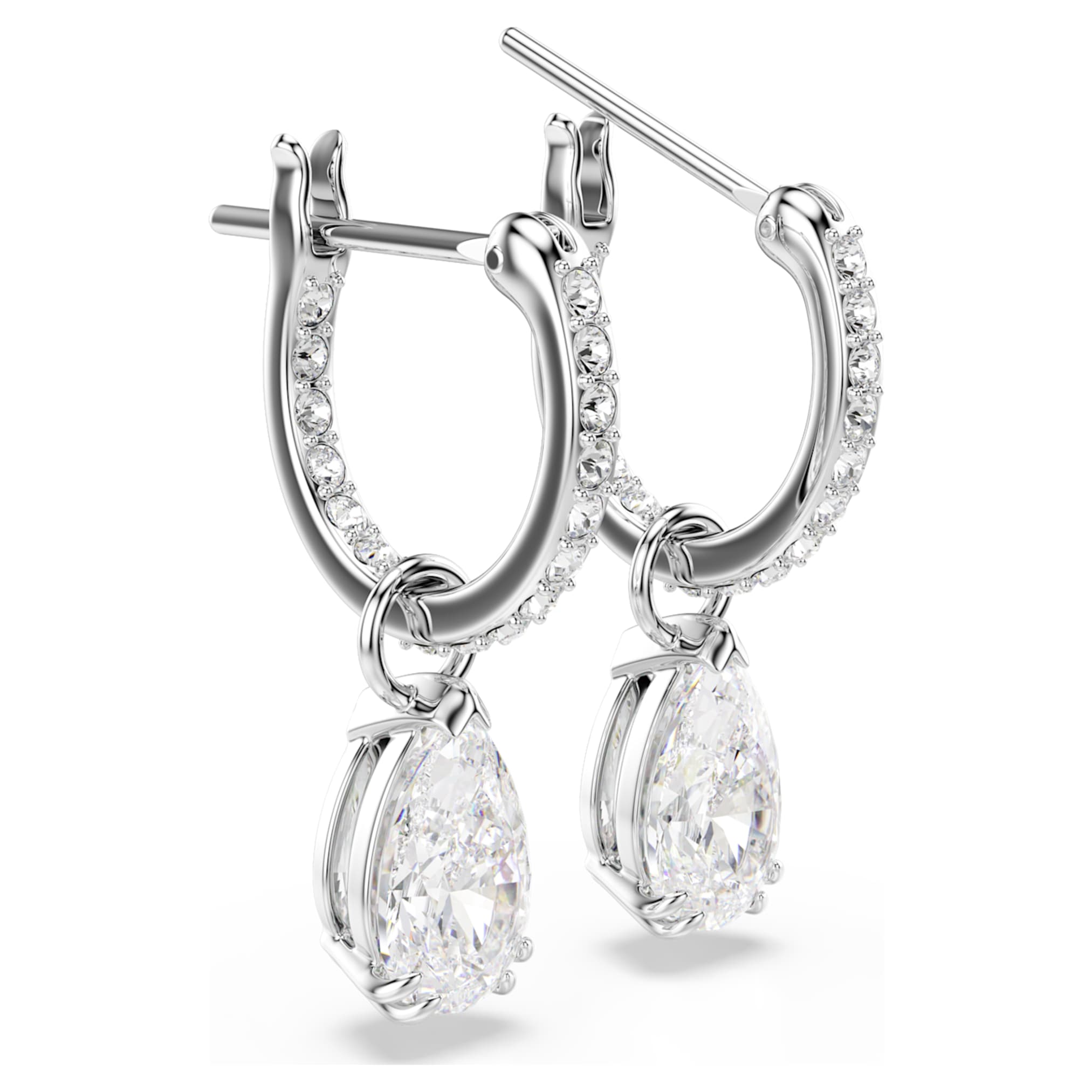 Swarovski Stilla drop earrings Pear cut, Round cut, White, Rhodium plated
