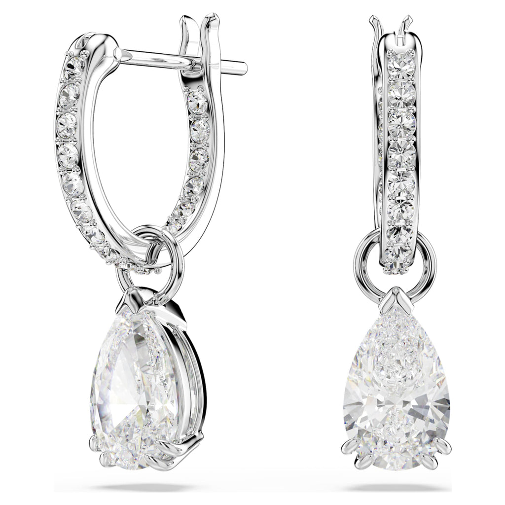 Swarovski Stilla drop earrings Pear cut, Round cut, White, Rhodium plated