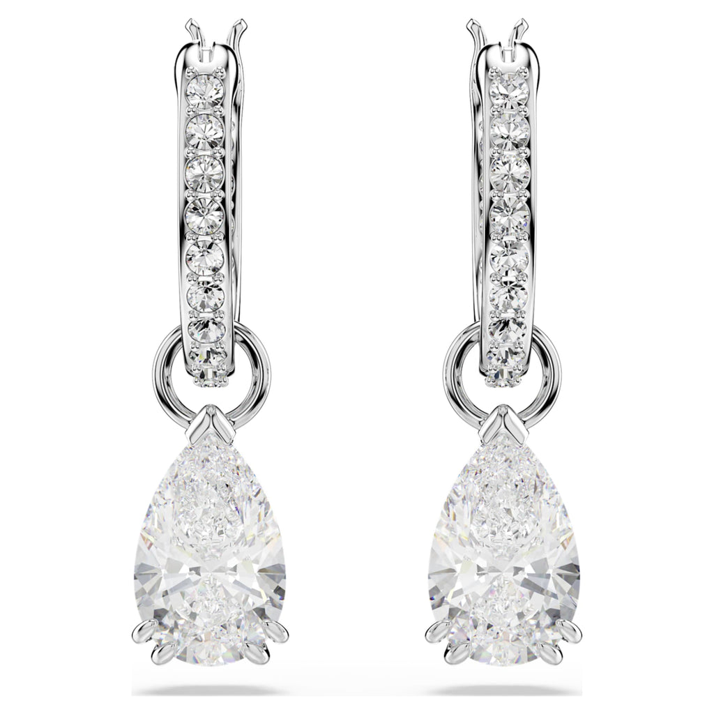 Swarovski Stilla drop earrings Pear cut, Round cut, White, Rhodium plated