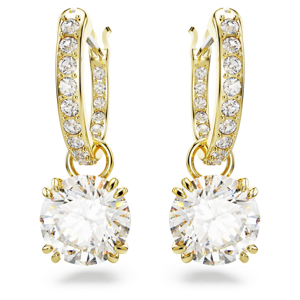 Swarovski Stilla drop earrings Round cut, White, 18K gold finish