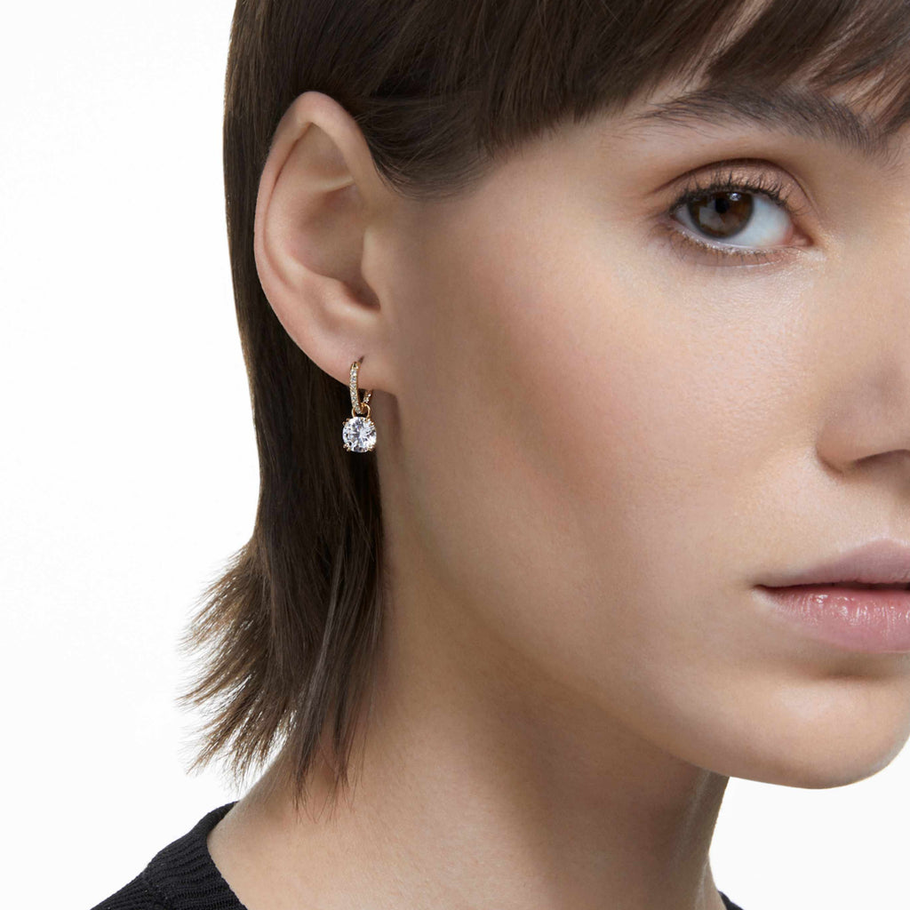 Swarovski Stilla drop earrings Round cut, White, Rhodium plated