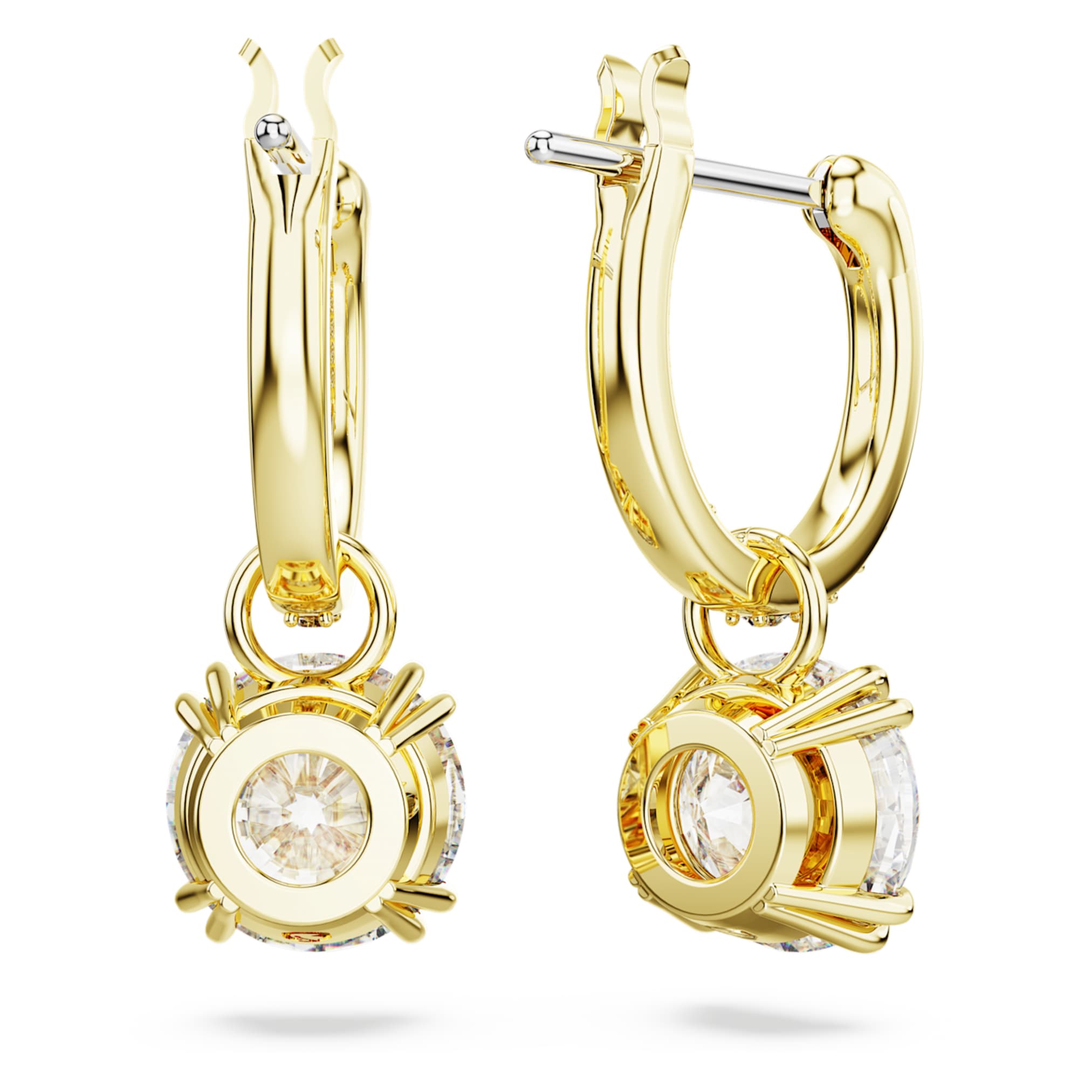 Swarovski Stilla drop earrings Round cut, White, 18K gold finish