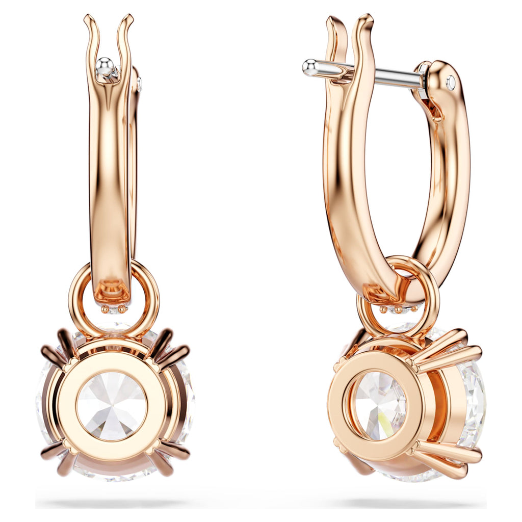 Swarovski Stilla drop earrings Round cut, White, 18K rose gold finish