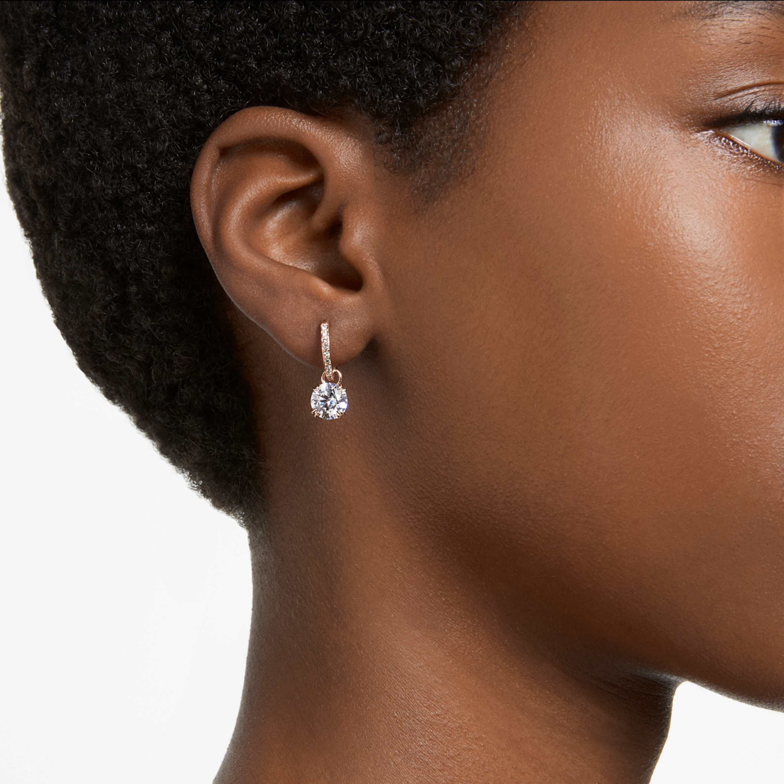 Swarovski Stilla drop earrings Round cut, White, 18K rose gold finish