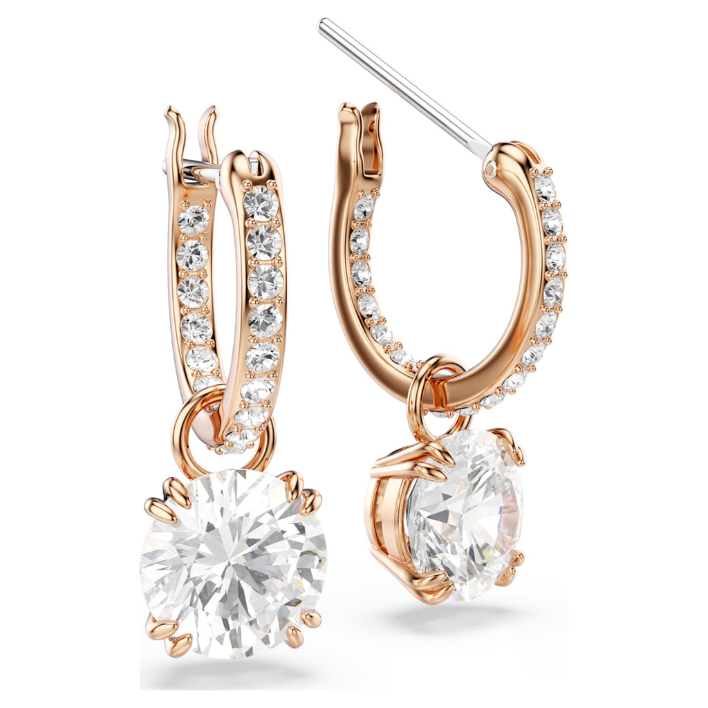 Swarovski Stilla drop earrings Round cut, White, 18K rose gold finish