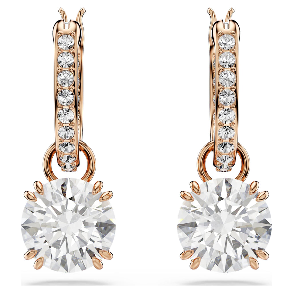 Swarovski Stilla drop earrings Round cut, White, 18K rose gold finish