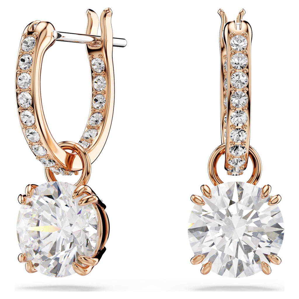 Swarovski Stilla drop earrings Round cut, White, 18K rose gold finish
