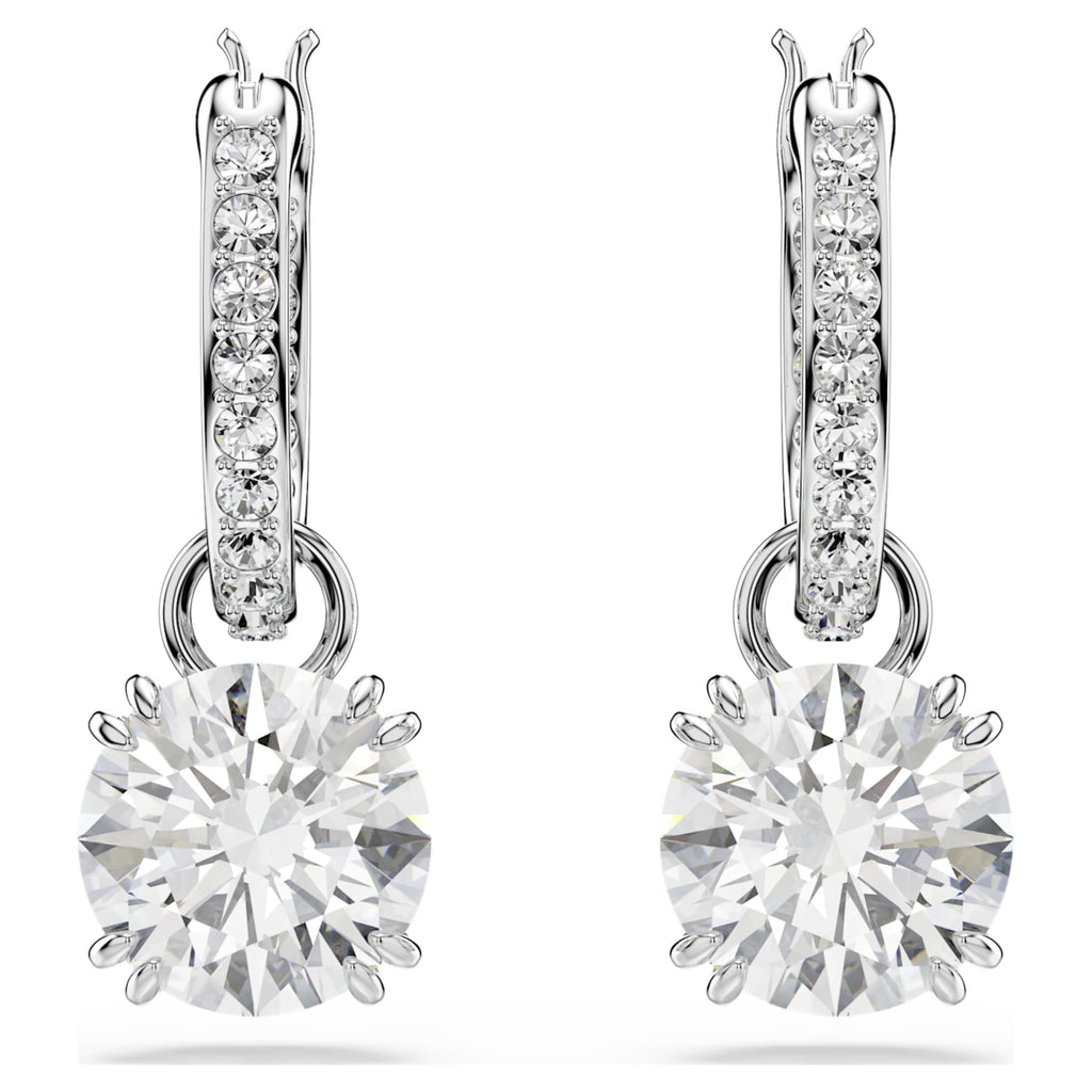 Swarovski Stilla drop earrings Round cut, White, Rhodium plated