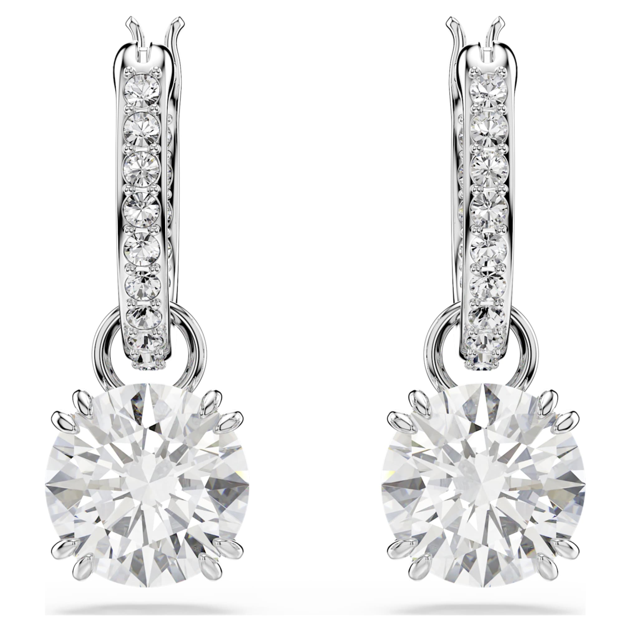 Swarovski Stilla drop earrings Round cut, White, Rhodium plated