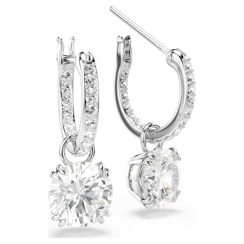 Swarovski Stilla drop earrings Round cut, White, Rhodium plated