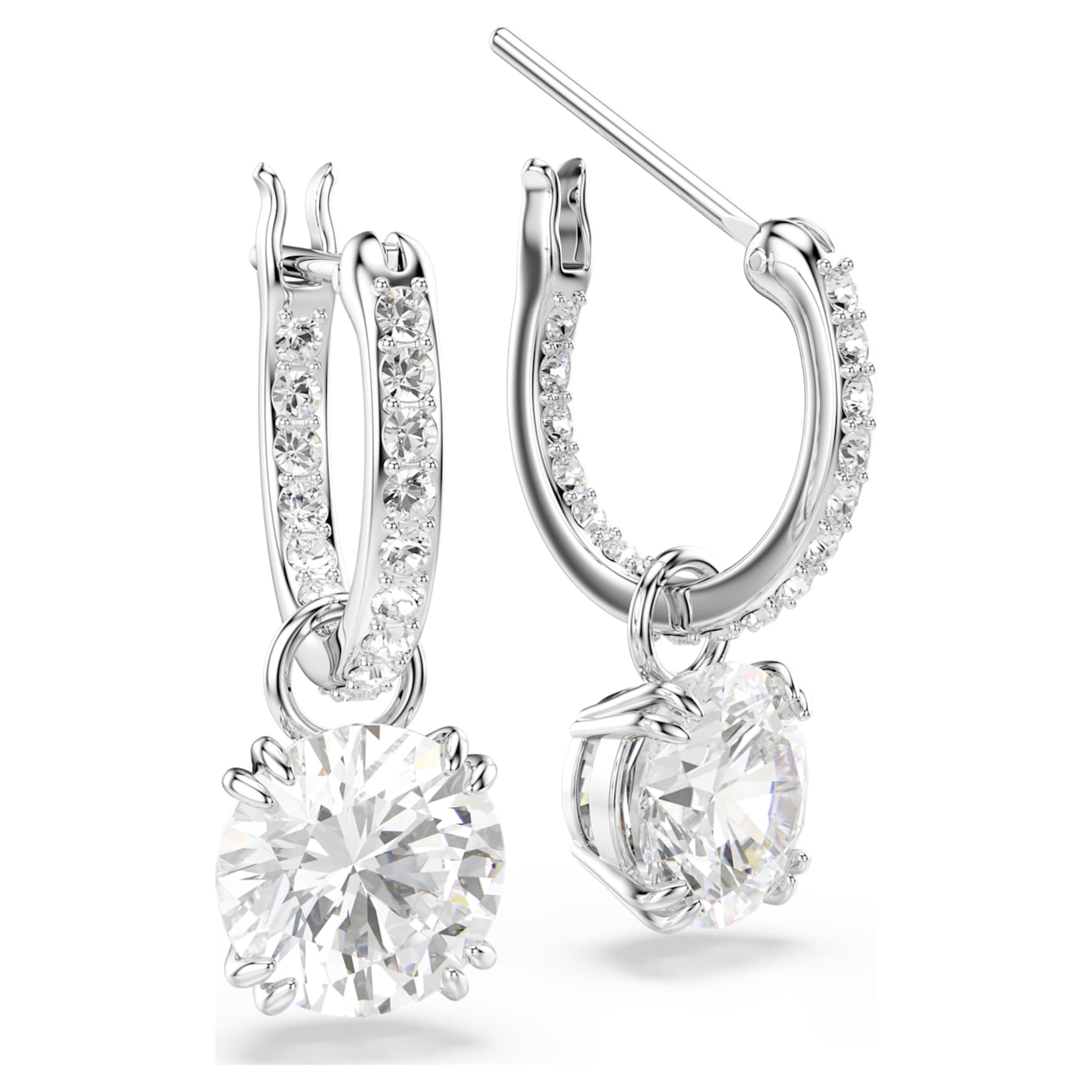 Swarovski Stilla drop earrings Round cut, White, Rhodium plated