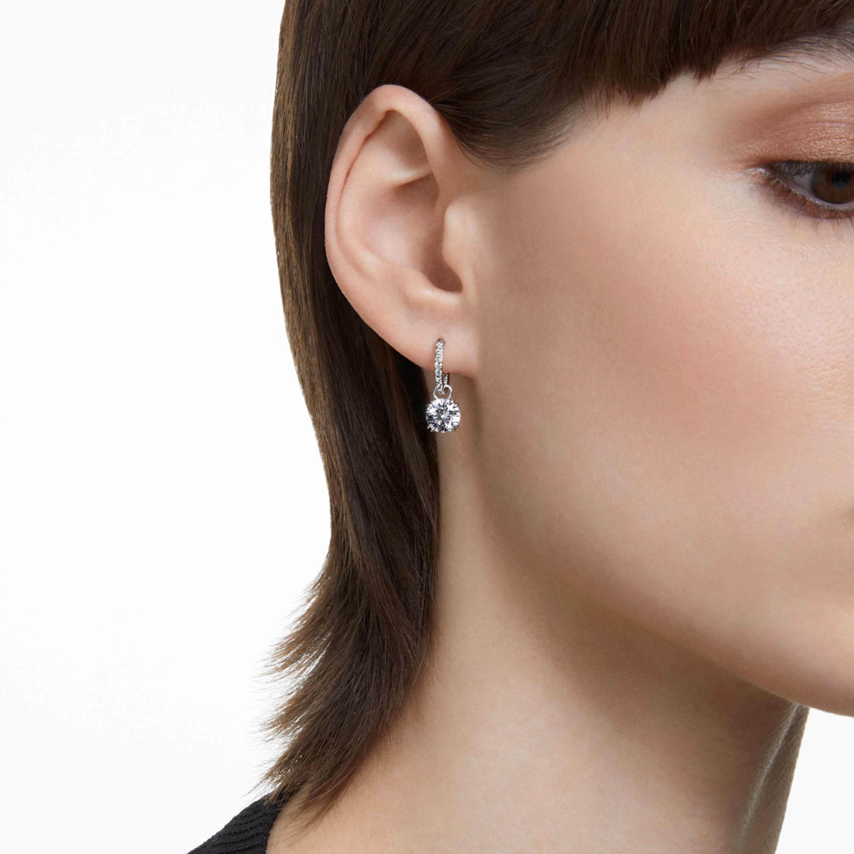 Swarovski Stilla drop earrings Round cut, White, Rhodium plated