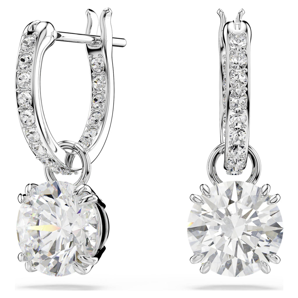 Swarovski Stilla drop earrings Round cut, White, Rhodium plated