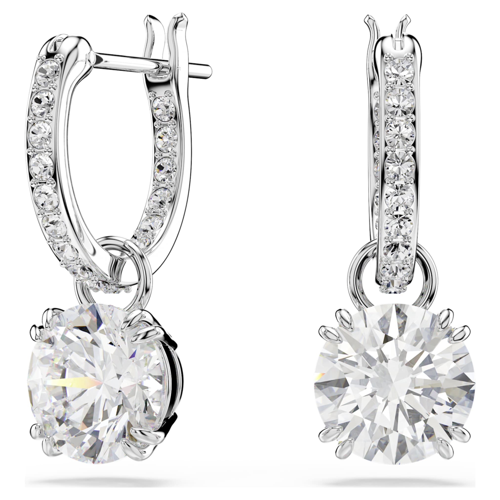 Swarovski Stilla drop earrings Round cut, White, Rhodium plated
