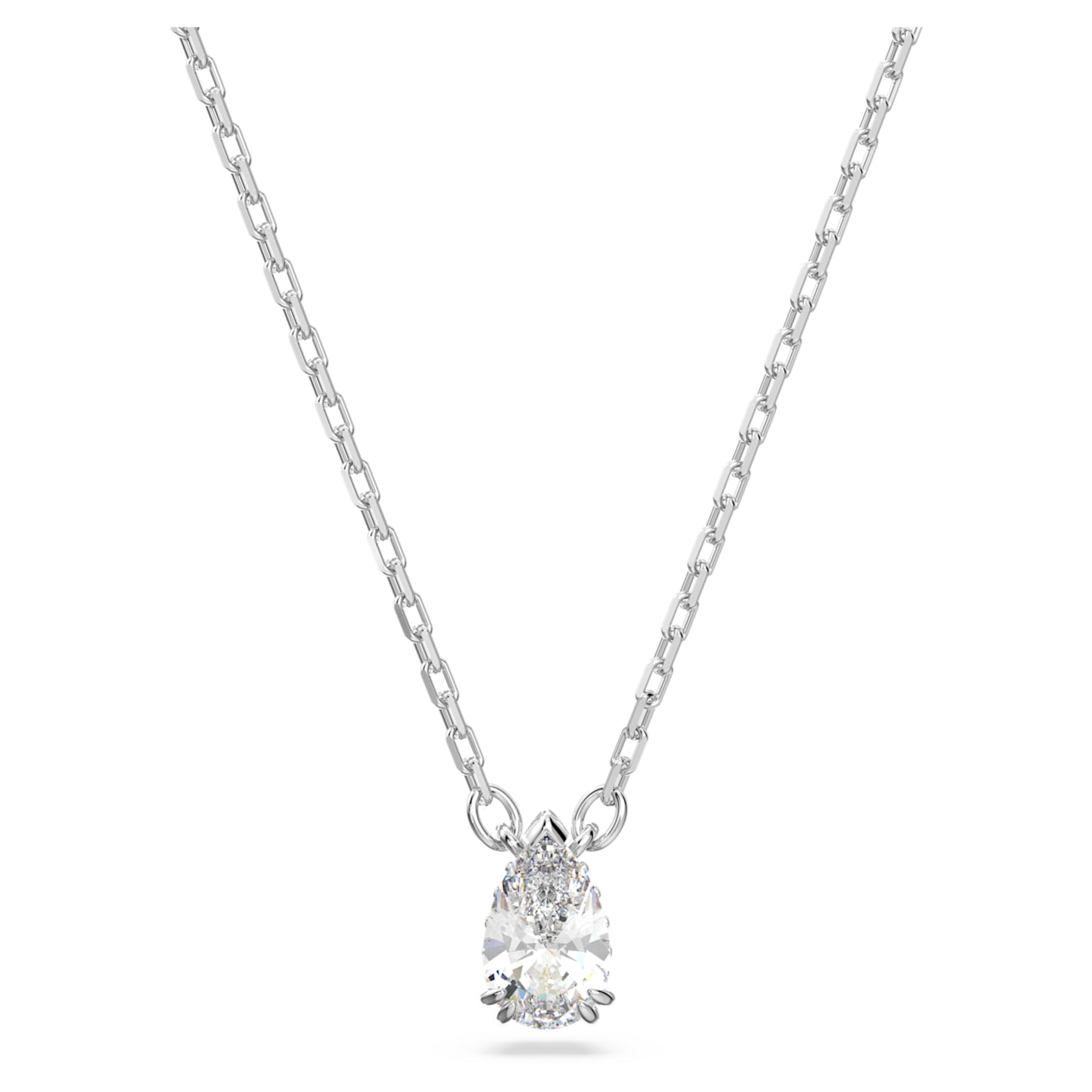 Swarovski Stilla pendant Pear cut, White, Rhodium plated