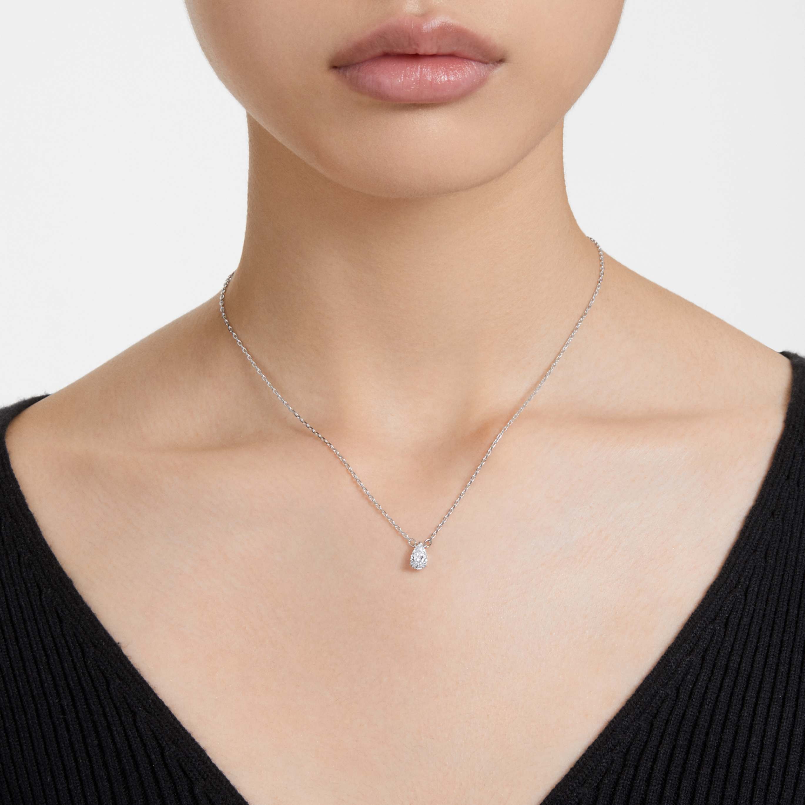 Swarovski Stilla pendant Pear cut, White, Rhodium plated