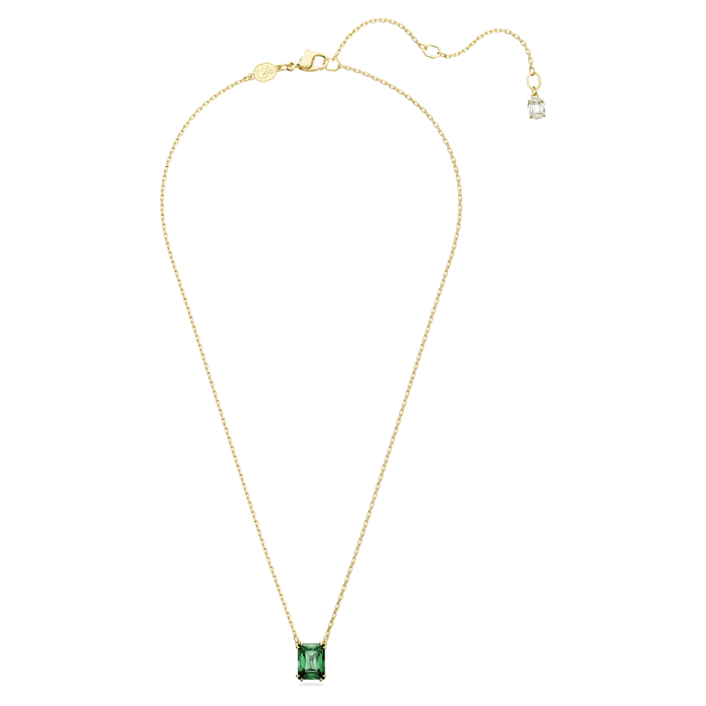 Swarovski Stilla pendant Rectangular cut, Green, 18K gold finish