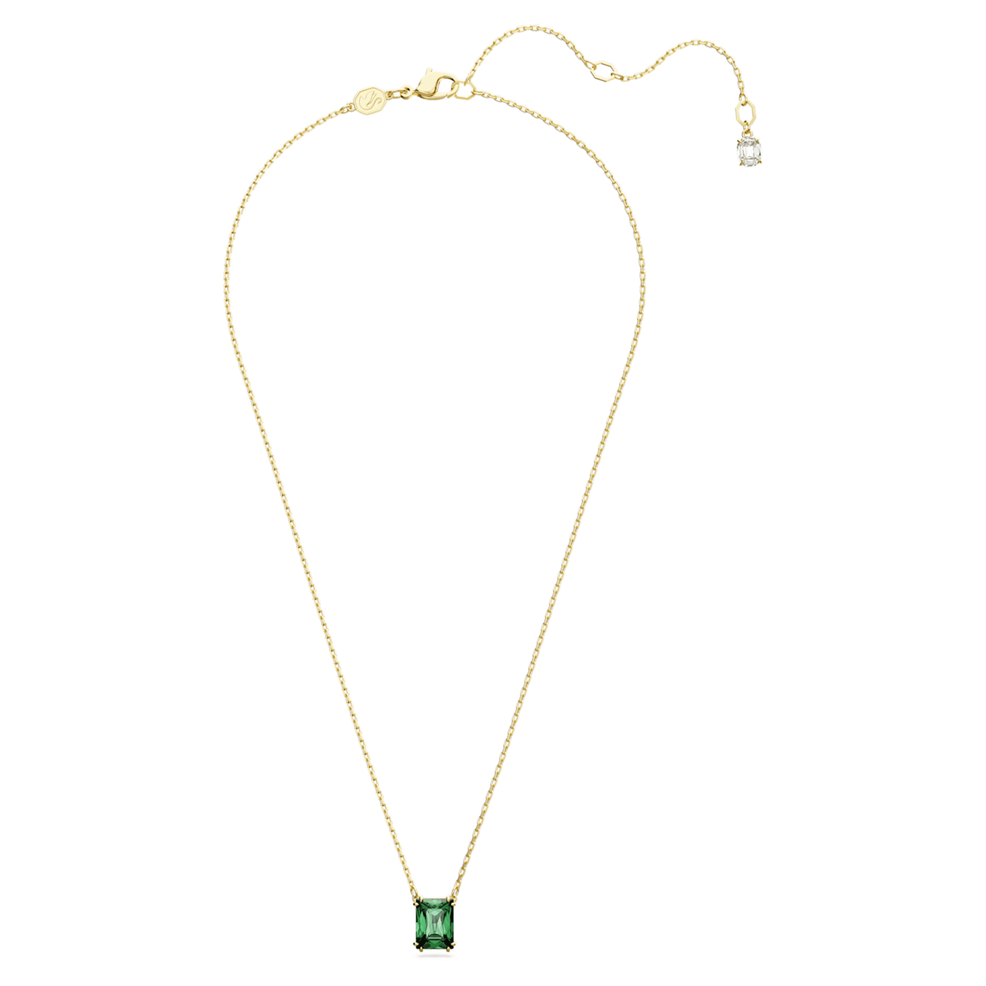Swarovski Stilla pendant Rectangular cut, Green, 18K gold finish