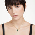 Swarovski Stilla pendant Rectangular cut, Green, 18K gold finish