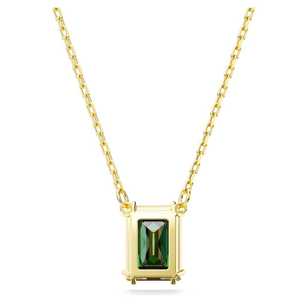 Swarovski Stilla pendant Rectangular cut, Green, 18K gold finish