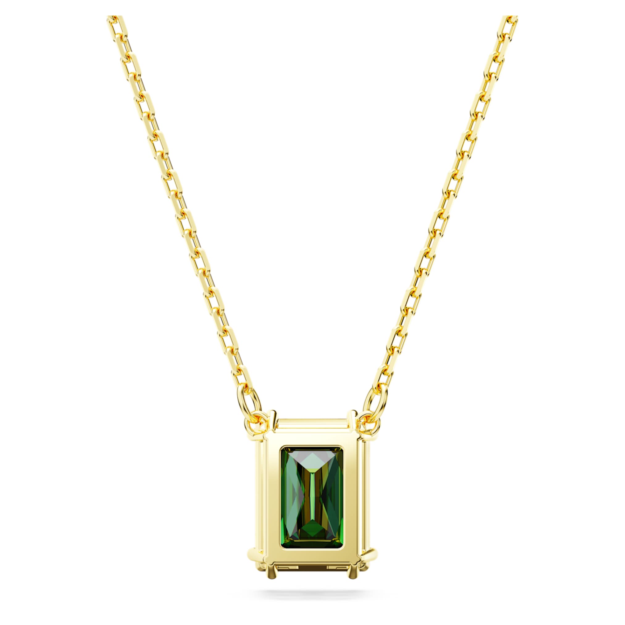 Swarovski Stilla pendant Rectangular cut, Green, 18K gold finish