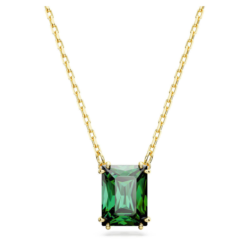 Swarovski Stilla pendant Rectangular cut, Green, 18K gold finish