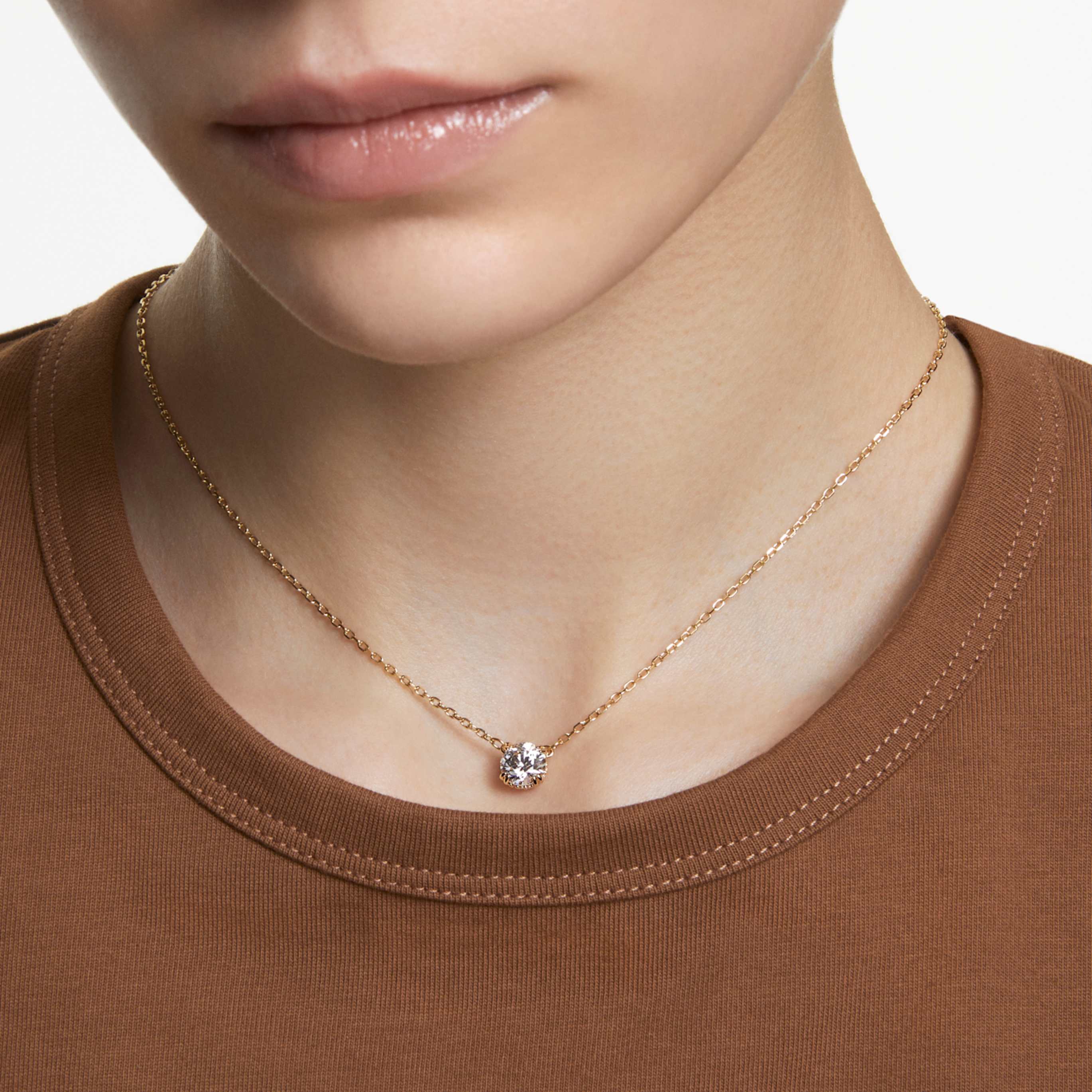 Swarovski Stilla pendant Round cut, White, 18K gold finish