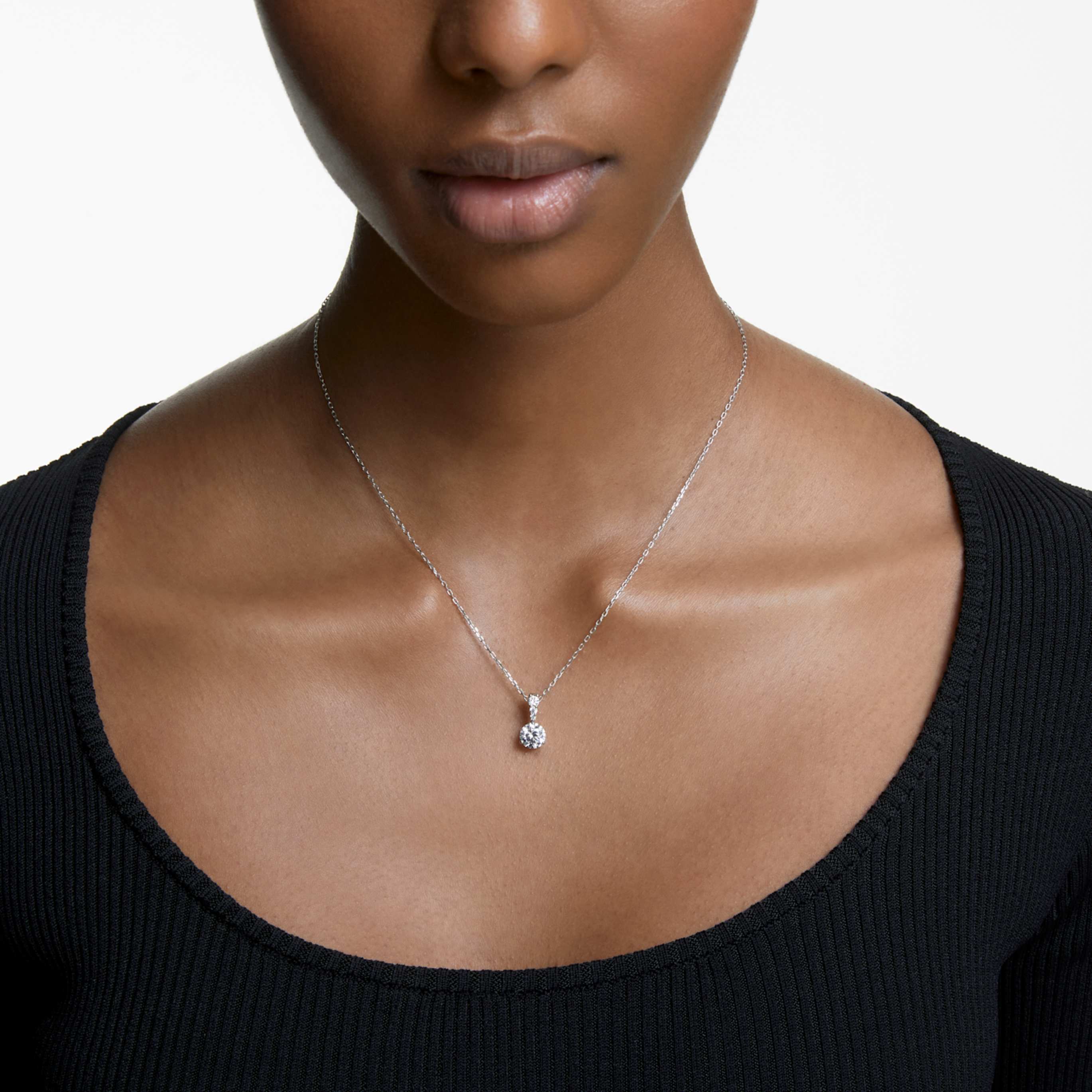 Swarovski Stilla pendant Round cut, White, Rhodium plated
