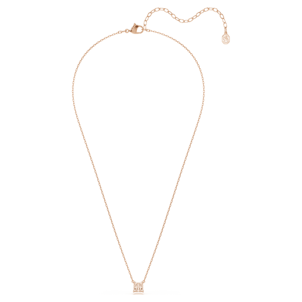 Swarovski Stilla pendant Square cut, Pink, 18K rose gold finish
