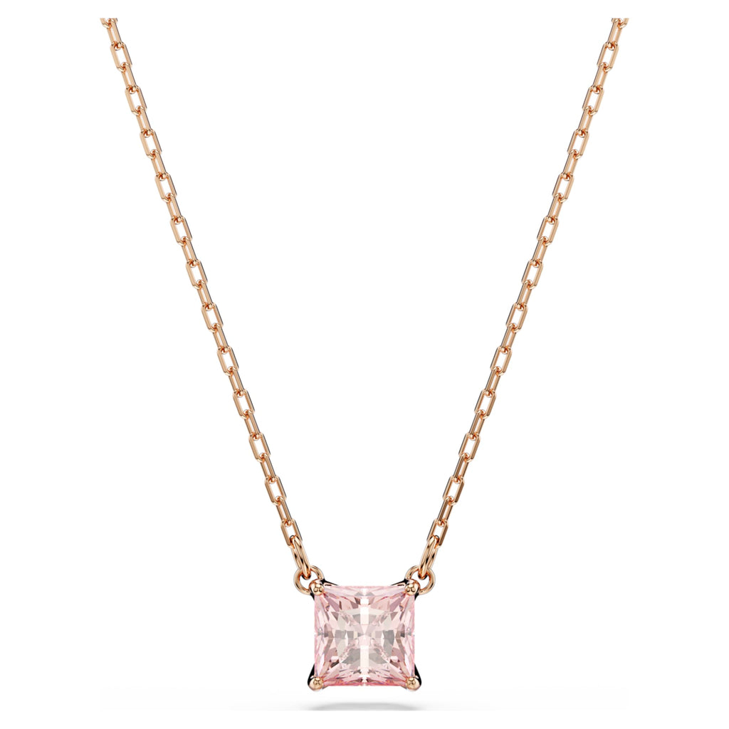 Swarovski Stilla pendant Square cut, Pink, 18K rose gold finish
