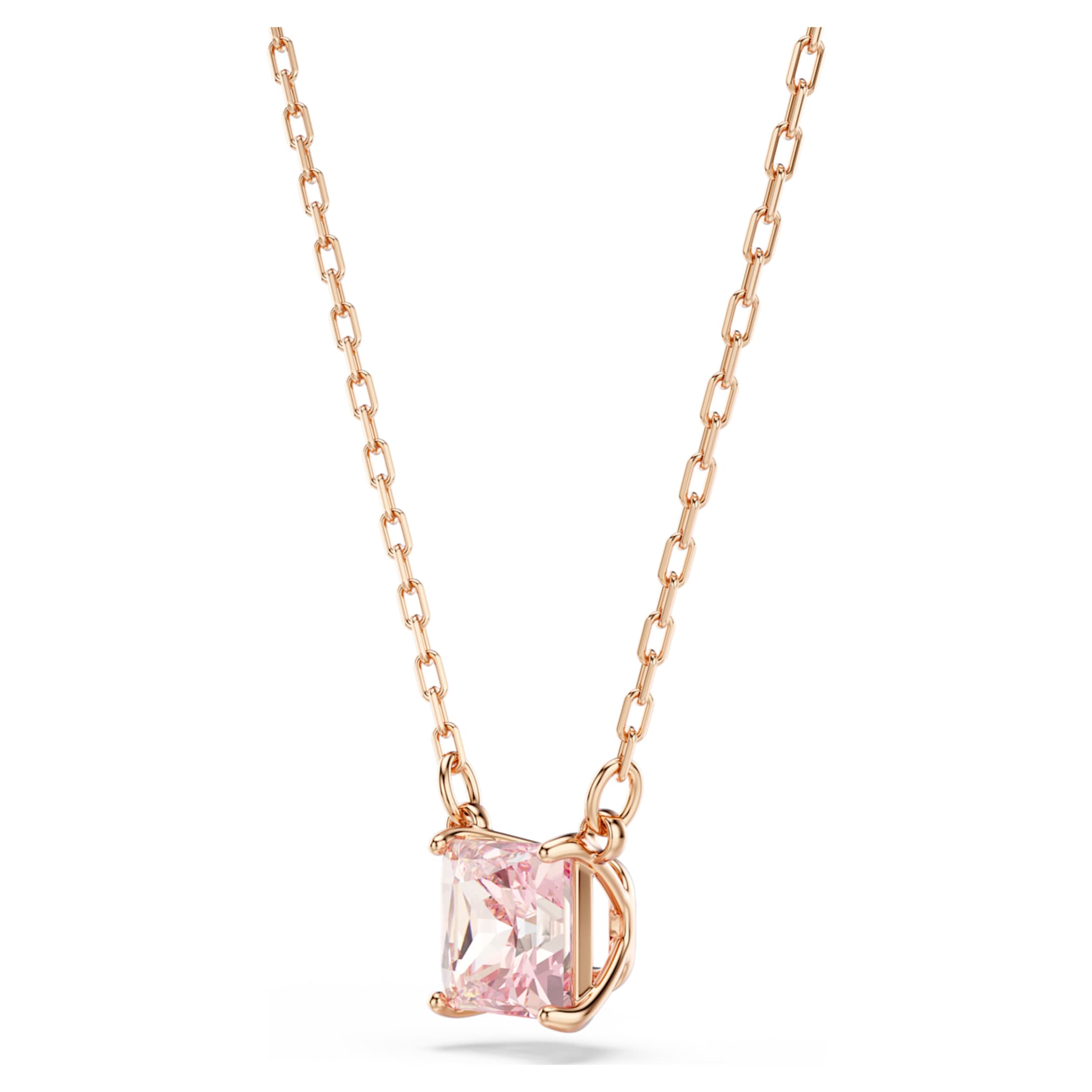 Swarovski Stilla pendant Square cut, Pink, 18K rose gold finish