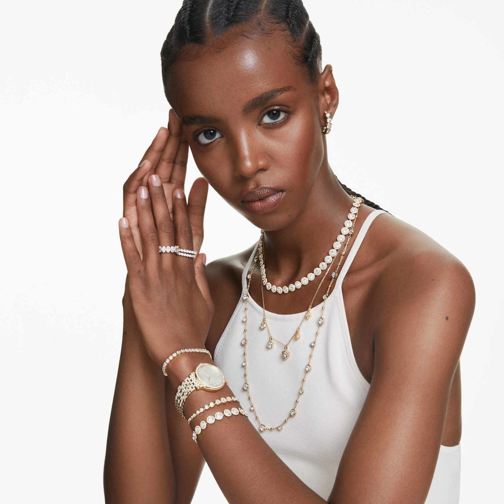 Swarovski Stilla ring Set (2), Round cut, White, 18K gold finish
