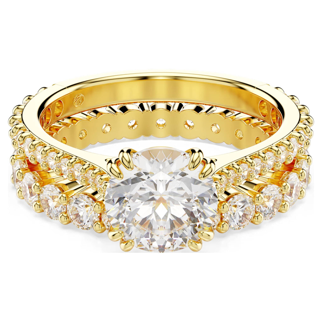 Swarovski Stilla ring Set (2), Round cut, White, 18K gold finish