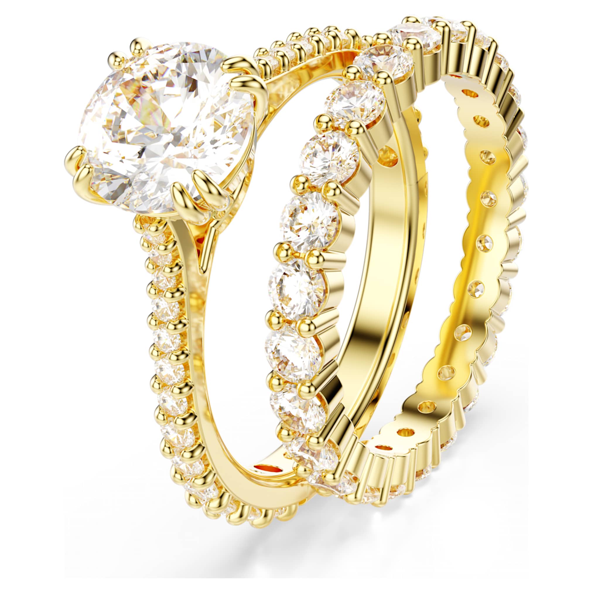 Swarovski Stilla ring Set (2), Round cut, White, 18K gold finish